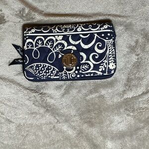 Vera Bradley Navy and White Quilted Floral Wallet with Turn-Lock
